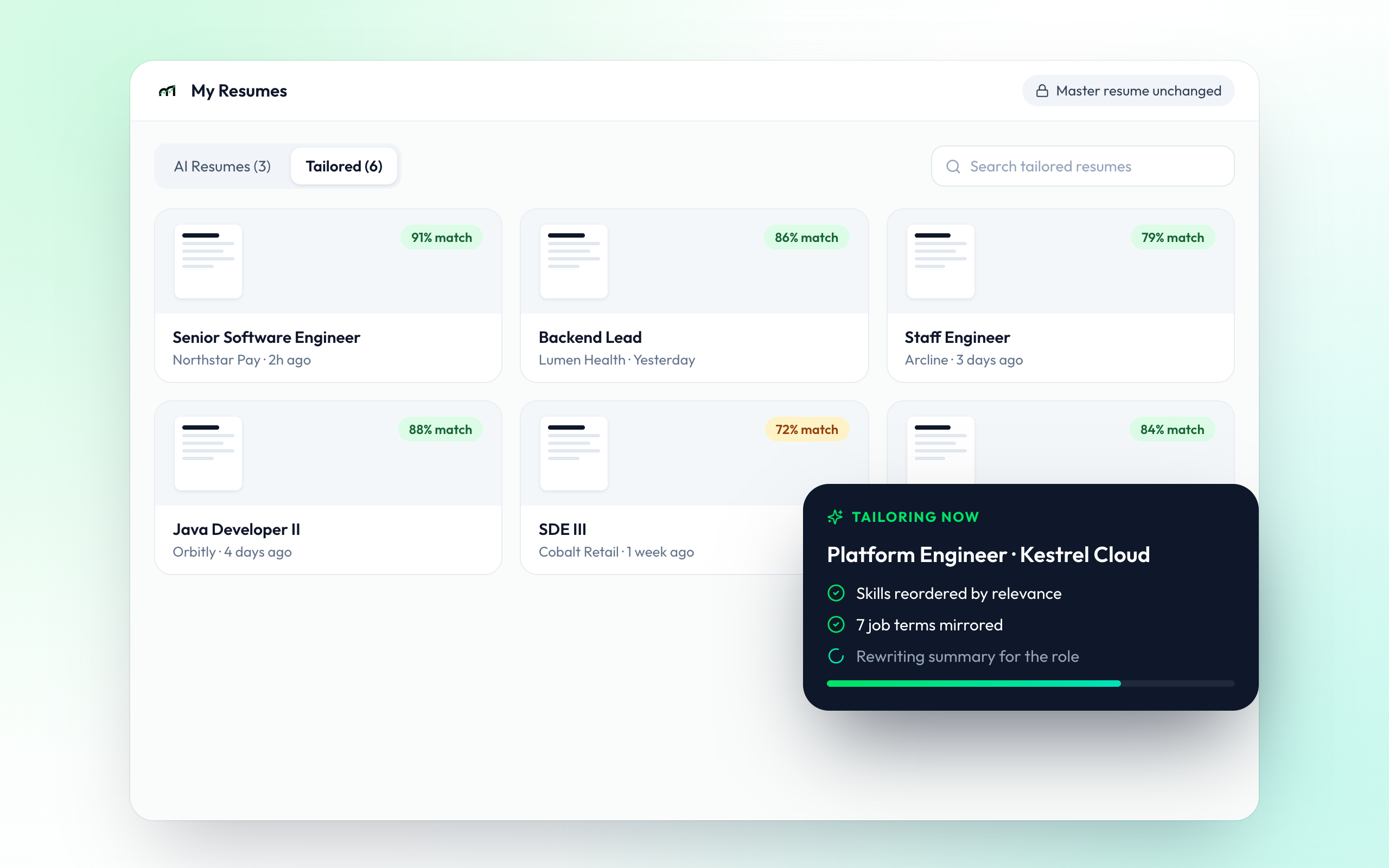 Tailored Versions per Job